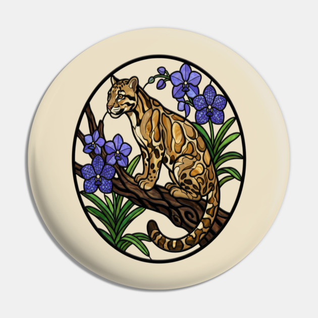 Stained Glass Clouded Leopard Illustration Pin by BirdsnStuff
