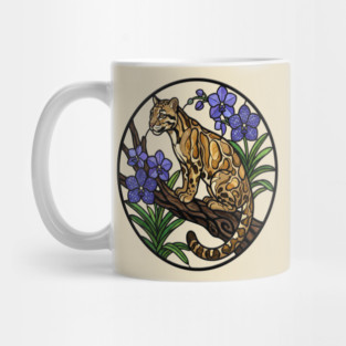 Stained Glass Clouded Leopard Illustration Mug