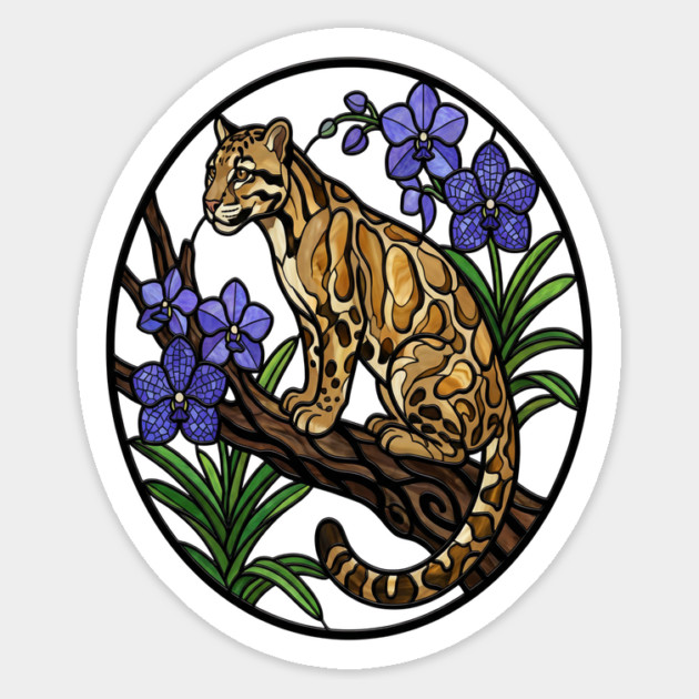 Stained Glass Clouded Leopard Illustration Magnet by BirdsnStuff
