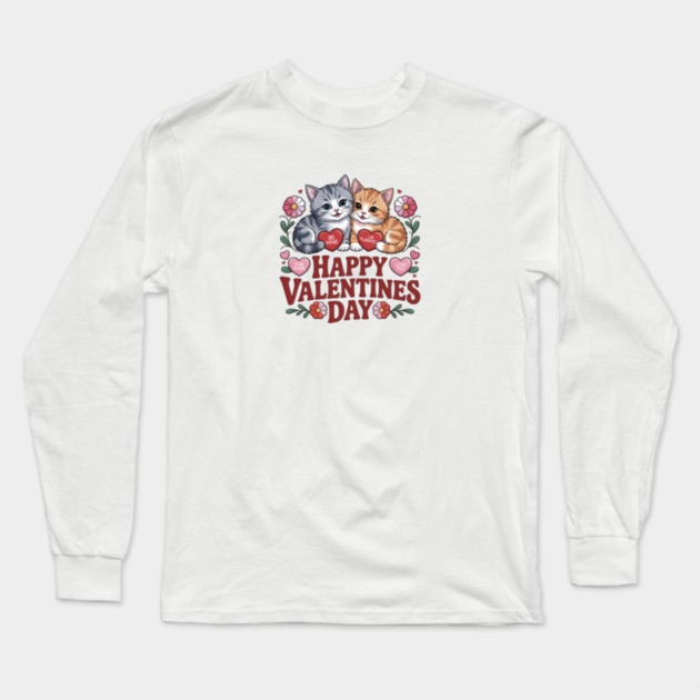 Happy Valentines Day - For Cat Lovers Long Sleeve T-Shirt by Pete the Cat Guy