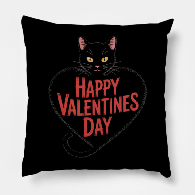 Happy Valentines Day - Black Cat Pillow by Pete the Cat Guy