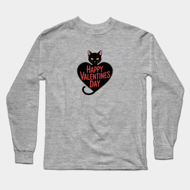 Happy Valentines Day - Black Cat Long Sleeve T-Shirt by Pete the Cat Guy