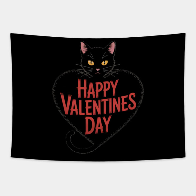 Happy Valentines Day - Black Cat Tapestry by Pete the Cat Guy