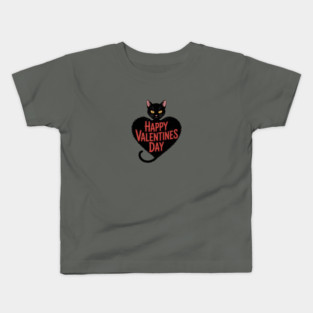 Happy Valentines Day - Black Cat Kids T-Shirt