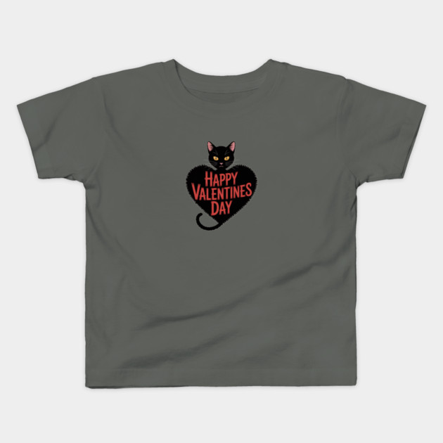 Happy Valentines Day - Black Cat Kids T-Shirt by Pete the Cat Guy