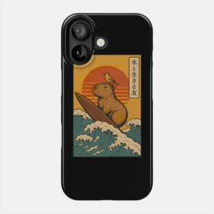 Capybara Surfing Japanese Phone Case