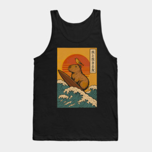 Capybara Surfing Japanese Tank Top