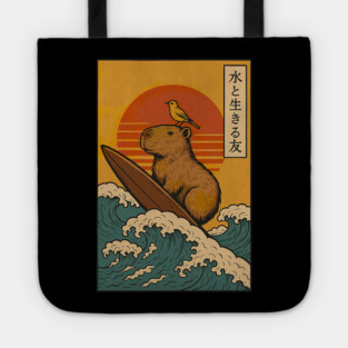 Capybara Surfing Japanese Tote