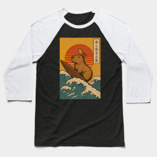 Capybara Surfing Japanese Baseball T-Shirt