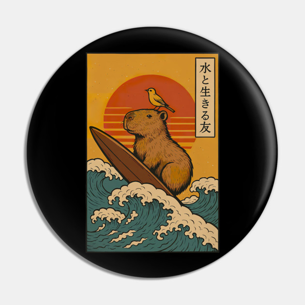 Capybara Surfing Japanese Pin by yangho