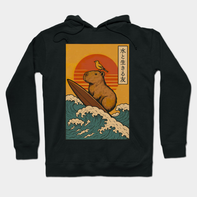 Capybara Surfing Japanese Hoodie by yangho