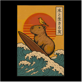 Capybara Surfing Japanese Posters and Art