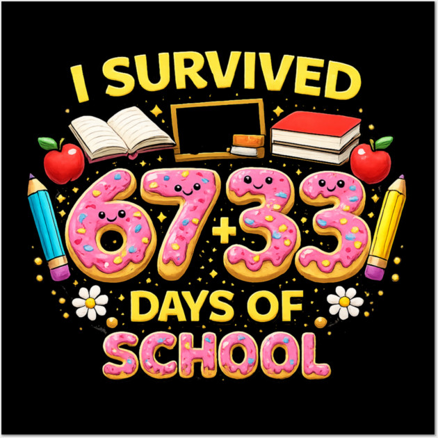 I Survived 6733 Days Of School Teacher Student 100 Days Wall Art by ArtistTee ⭐⭐⭐⭐⭐