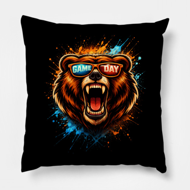 Game Day Bear Roaring Sunglasses Sports Fan Pillow by ArtistTee ⭐⭐⭐⭐⭐