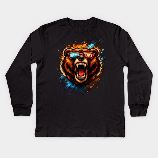 Game Day Bear Roaring Sunglasses Sports Fan Kids Long Sleeve T-Shirt by ArtistTee ⭐⭐⭐⭐⭐