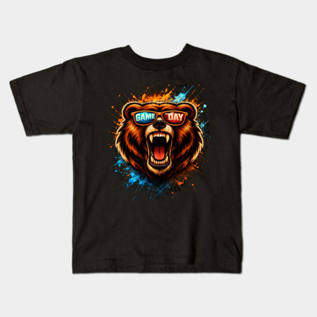 Game Day Bear Roaring Sunglasses Sports Fan Kids T-Shirt by ArtistTee ⭐⭐⭐⭐⭐