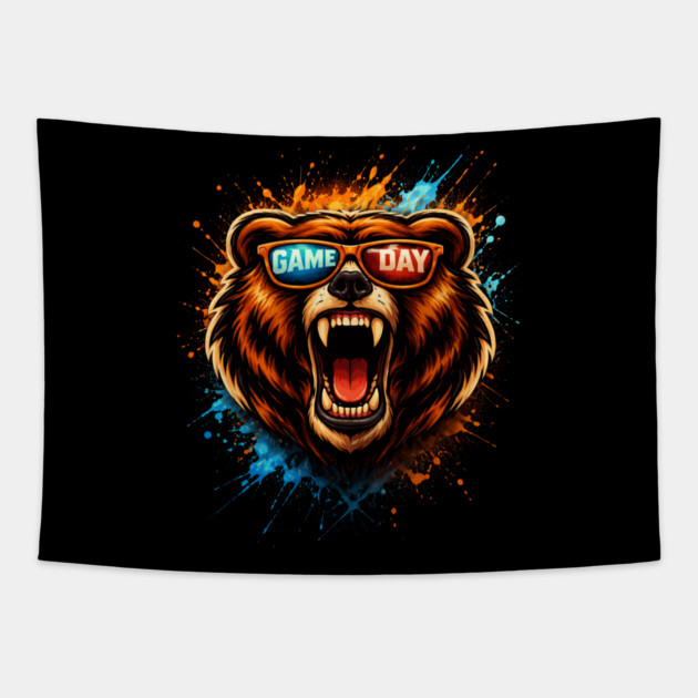 Game Day Bear Roaring Sunglasses Sports Fan Tapestry by ArtistTee ⭐⭐⭐⭐⭐