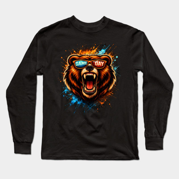 Game Day Bear Roaring Sunglasses Sports Fan Long Sleeve T-Shirt by ArtistTee ⭐⭐⭐⭐⭐