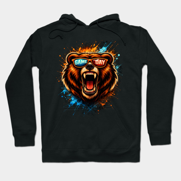 Game Day Bear Roaring Sunglasses Sports Fan Hoodie by ArtistTee ⭐⭐⭐⭐⭐