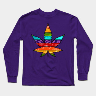 Rainbow Striped Marijuana Leaf Long Sleeve T-Shirt