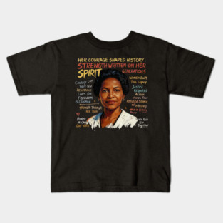 Black History We Rise Her Courage Shaped History Strength Written On Her Kids T-Shirt
