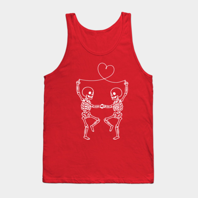 Skeleton Couple Love Heart Line Tank Top by Creatifly Graphic Tees