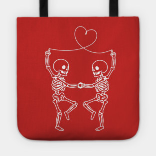 Skeleton Couple Love Heart Line Tote