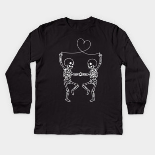 Skeleton Couple Love Heart Line Kids Long Sleeve T-Shirt