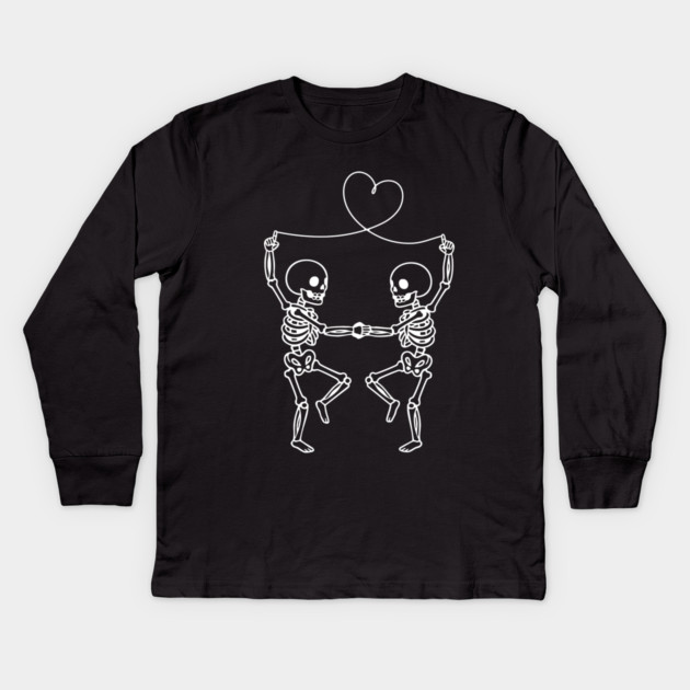 Skeleton Couple Love Heart Line Kids Long Sleeve T-Shirt by Creatifly Graphic Tees