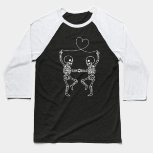 Skeleton Couple Love Heart Line Baseball T-Shirt