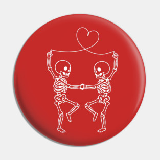 Skeleton Couple Love Heart Line Pin