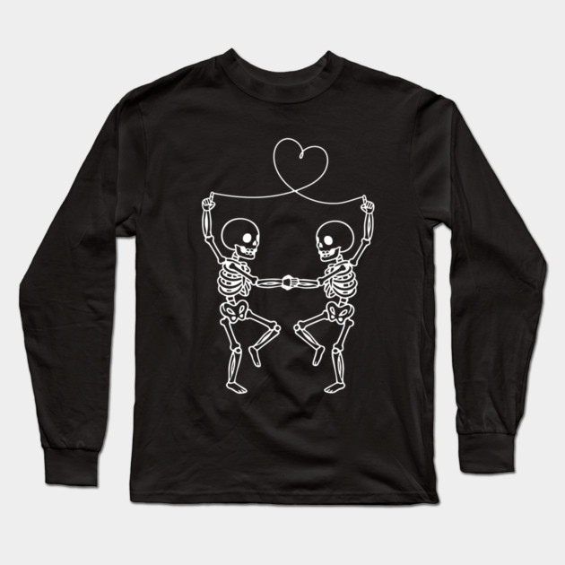 Skeleton Couple Love Heart Line Long Sleeve T-Shirt by Creatifly Graphic Tees