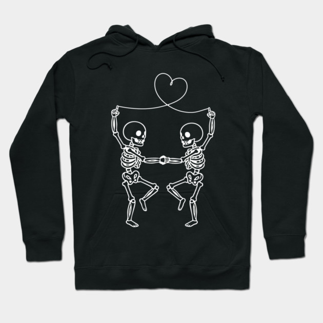 Skeleton Couple Love Heart Line Hoodie by Creatifly Graphic Tees