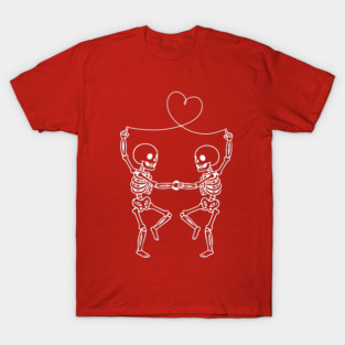 Skeleton Couple Love Heart Line T-Shirt