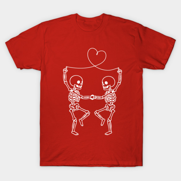 Skeleton Couple Love Heart Line T-Shirt by Creatifly Graphic Tees