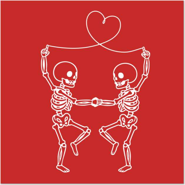Skeleton Couple Love Heart Line Wall Art by Creatifly Graphic Tees