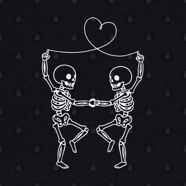 Skeleton Couple Love Heart Line by Creatifly Graphic Tees