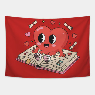 Cute Book Lover Heart Tapestry