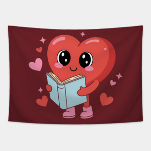 Cute Reading Heart Valentine Tapestry