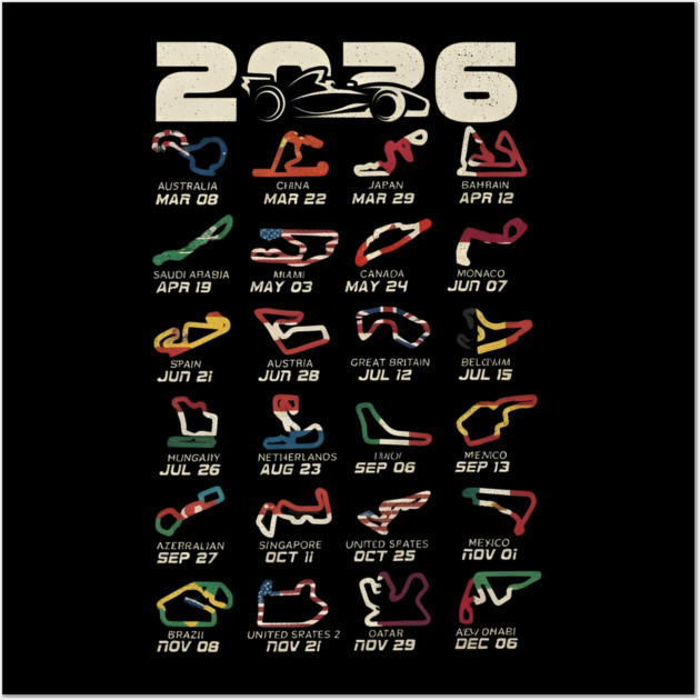 Schedule Formula Racing Cars 2026 Wall Art by dtr_art