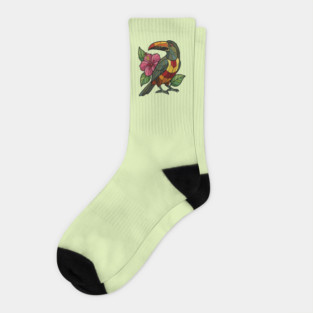 Stained Glass Collared Aracari Bird Art Socks