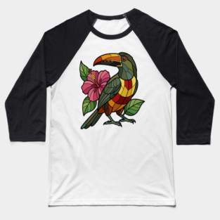 Stained Glass Collared Aracari Bird Art Baseball T-Shirt