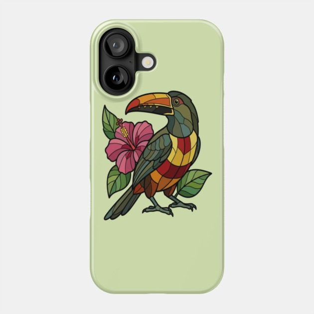 Stained Glass Collared Aracari Bird Art Phone Case by BirdsnStuff