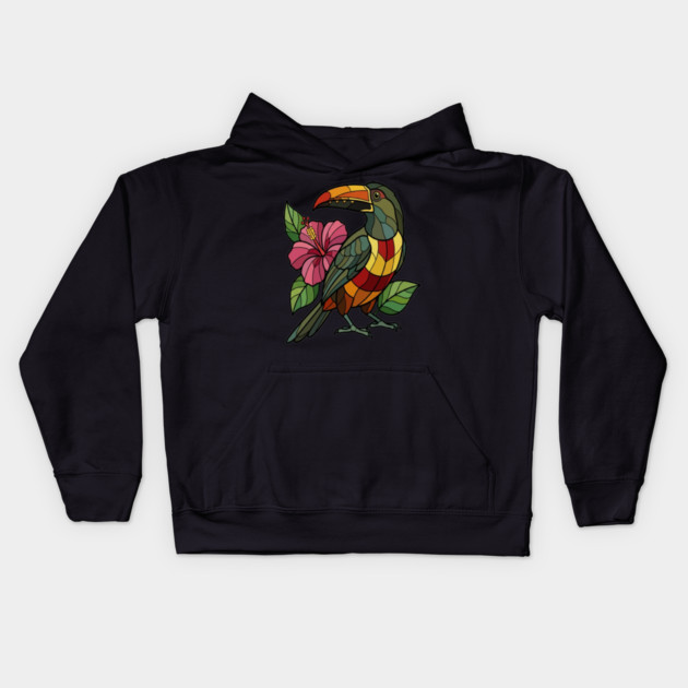 Stained Glass Collared Aracari Bird Art Kids Hoodie by BirdsnStuff