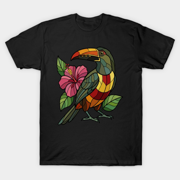 Stained Glass Collared Aracari Bird Art T-Shirt by BirdsnStuff