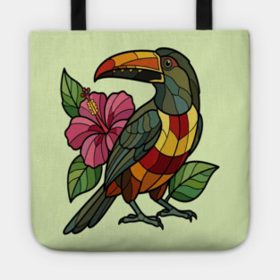 Stained Glass Collared Aracari Bird Art Tote