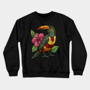 Stained Glass Collared Aracari Bird Art Crewneck Sweatshirt