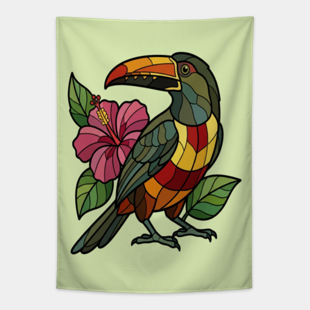 Stained Glass Collared Aracari Bird Art Tapestry by BirdsnStuff