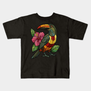 Stained Glass Collared Aracari Bird Art Kids T-Shirt