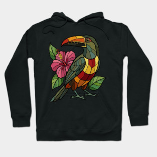 Stained Glass Collared Aracari Bird Art Hoodie